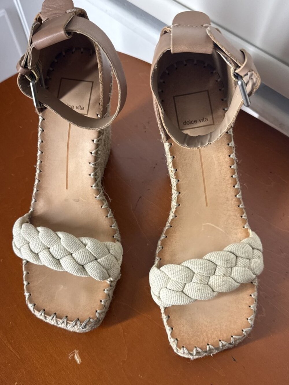 Dolce Vita D2912* Sandstone Canvas Nilton Wedge Espadrille Sandals Size 7-7.5
